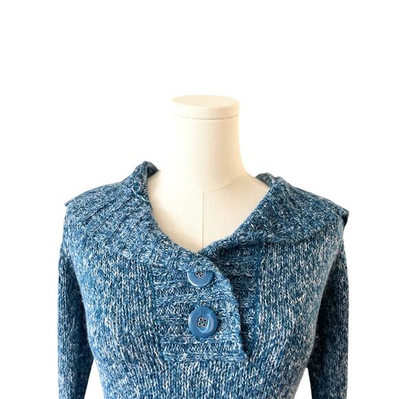 Wet Seal Blue Shawl Collar Sweater with Hood Women's L Y2K Preppy Soft Girl - Picture 2 of 8